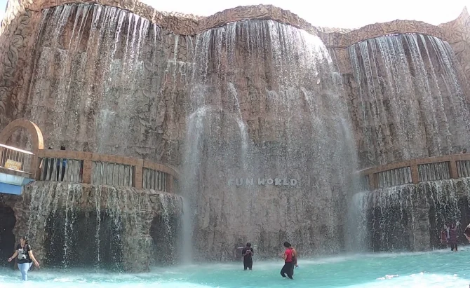 Waterfall feature at Fun World, Bangalore